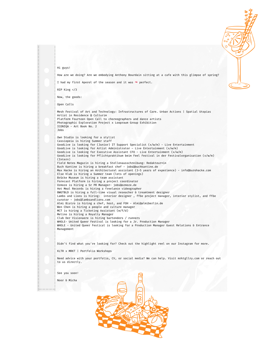 KLTR Berlin Newsletter Edition 008 featuring Berlin art jobs, open calls, residencies, and cultural opportunities